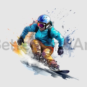 Cool watercolor snowboarder racer 08 PNG Sublimation Designs - snowboarding PNG , snowboarding Clipart