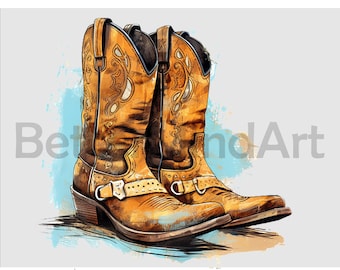 Western Cowboy Stiefel Aquarell Sublimations Designs - Cowboystiefel PNG, Cowboystiefel Clipart