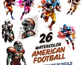 Watercolor American Football Clipart PNG Bundle | Sport Player PNGs for Game Day, DIY Shirts, Sublimation, Posters | High Quality Graphics