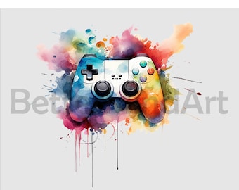Kontroler do gier akwarelowych Sublimacja Designs - Pobieranie cyfrowe, kontroler PNG, grafika do gier