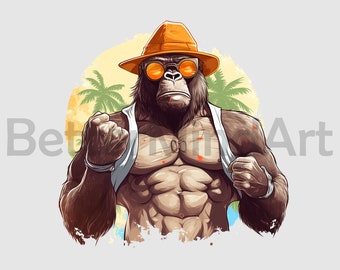 Cool Gorilla wearing orange hat and sunglasses PNG , Sublimation Designs, Digital download, Gorilla png, Gorilla Clipart