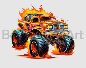 Designs en sublimation de Monster Truck incandescents - Monster Truck PNG, Monster Truck Clipart
