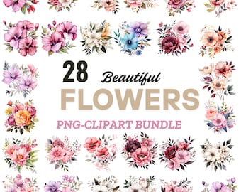 Beautiful Flowers PNG Bundle, Floral Clipart, Flower Illustrations, Digital Flower Art, Scrapbooking, Crafting Supply