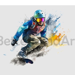 Cool watercolor snowboarder racer PNG Sublimation Designs - snowboarding PNG , snowboarding Clipart