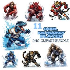IJshockey PNG-bundel, afdrukbare hockeyafbeeldingen, digitale download, hockey-illustraties, sportgraphics, doe-het-zelfprojecten