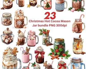 23 Christmas Hot Cocoa Mason Jar PNG Bundle | Holiday Mug Clipart, Winter Drink Sublimation, Gingerbread, Candy Cane, 300 DPI PNG Set