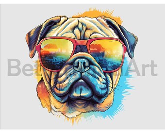 Pug Head #03 Sublimation Designs T-Shirt, Pug Head Png, Pughead Clipart