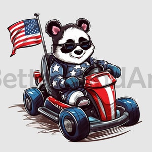 Flaga USA Amerykańska panda go kart png, Projekty sublimacji - pobieranie cyfrowe, go kart png, słodka panda png
