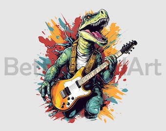 Rock guitar player Dinosaur PNG , Sublimation Designs, Digital download, guitar png, guitar Clipart