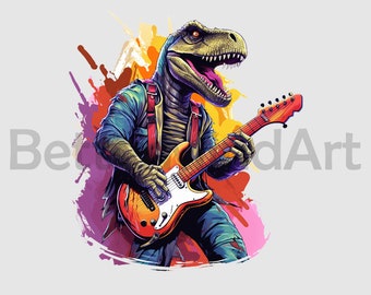 Rock guitar player Dinosaur #02 PNG , Sublimation Designs, Digital download, guitar png, guitar Clipart