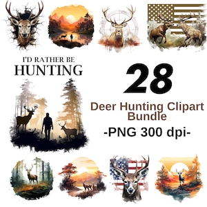 Deer Hunting Clipart Bundle PNG for Sublimation, Rustic Buck Silhouette Hunting PNG, Wildlife Clipart Set for Craft and Print Design