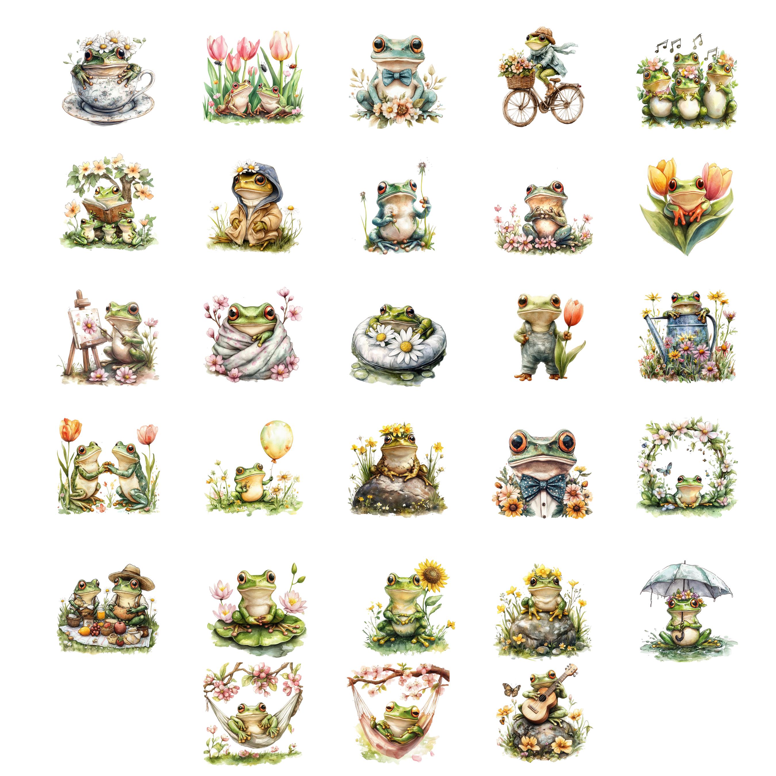 Spring Frog Pfp Watercolor Spring Frogs Clipart Bundle | 28 Cute Frog PNG Illustrations ...