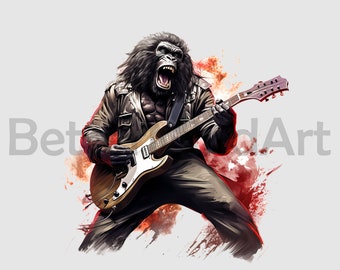Cool Gorilla guitar player #022 PNG , Sublimation Designs, Digital download, guitar png, guitar Clipart