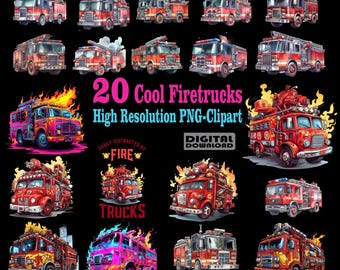 Cool Firetruck Engine Bundle PNG Sublimation Designs - Firetruck PNG , Firetruck Clipart