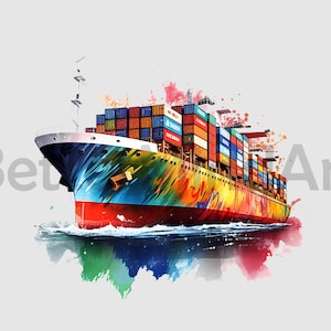 Diseños de sublimación de buques de carga de contenedores coloridos - Buque portacontenedores PNG, buque de carga Clipart