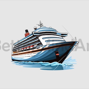 Watercolor Cruise Ship 2 PNG, Nautical Art Print, Digital Download, Printable Wall Art, Ocean Decor