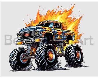 Flaming Monster Truck #2 Sublimation Designs - Monster Truck PNG , Monster Truck Clipart