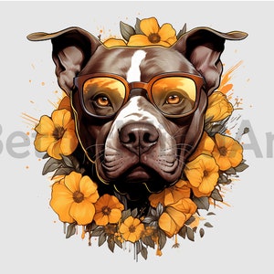 Pitbull wearing sunflower Sublimation Designs T-Shirt, pitbull png, pitbull Clipart