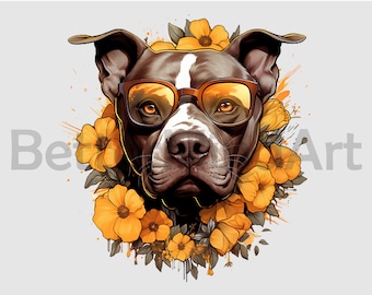Camiseta con diseños de sublimación de pitbull con girasol, pitbull png, pitbull Clipart