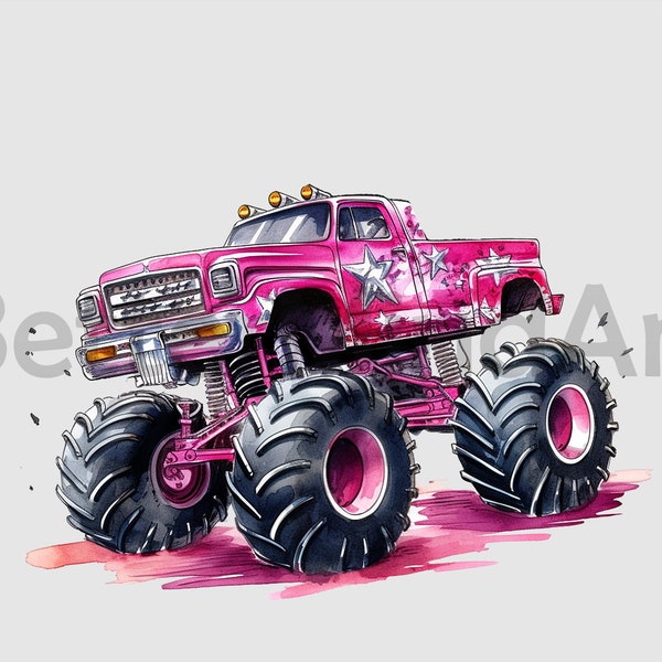 Pink Monster Truck Sublimation Designs - Monster Truck PNG, Monster Truck Clipart