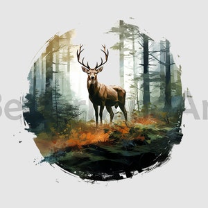 Deer hunting into a forest PNG Sublimation Designs - Deer PNG , Deer hunter Clipart
