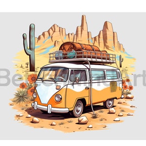 Camper van with vacation bag Sublimation Designs - camping PNG , camper van Clipart