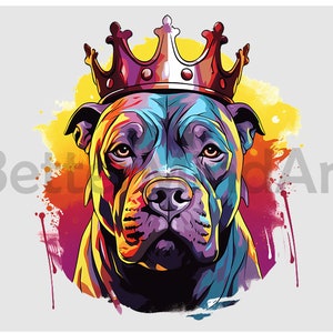 Pitbull wearing crown Sublimation Designs T-Shirt, pitbull png, pitbull Clipart