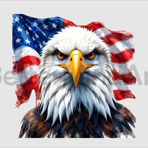 American Flag Patriotic Bald Eagle Clipart PNG, USA Eagle Sublimation Design, 4th of July Digital Download for T Shirts and Crafts