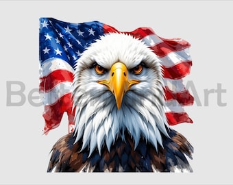 American Flag Patriotic Bald Eagle Clipart PNG, USA Eagle Sublimation Design, 4th of July Digital Download for T Shirts and Crafts