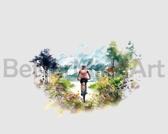 Chica ciclista en el bosque Png, Diseños de sublimación, Descarga digital, ciclista png, bicicleta Clipart