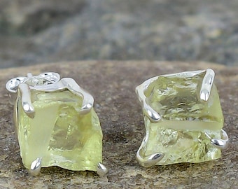 Beautiful Lemon Quartz Rough Stud  Earrings, Silver Jewelry, Handmade Earring, Stud Jewelry,  Jewelry Gift For Wife