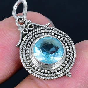 Elegant Swiss Blue Topaz  Pendant Sterling Silver Anniversary Pendant Minimalist Jewelry Love For Pendant, Handmade Cut Stone Pendant