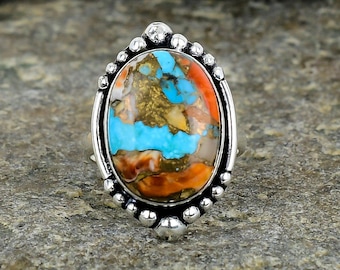 Spiny Oyster Turquoise Gemstone Ring / 925 Sterling Silver / Gifts for her / Oval Cab / Statement Oyster Turquoise Ring / Gifts For Wife,