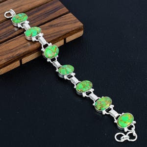 Bracelet turquoise cuivre vert, bracelet chaîne, bracelet en argent 925, bracelet femme, bijoux faits main, bracelet bohème, bracelet cadeau pour elle