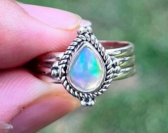 Multi Fire Ethiopian Opal, 925 Sterling Silver Ring, Boho Jewelry Ring, Gift For Wife, Handmade Ring Jewelry, Minimalist  Ring, Gift For Her