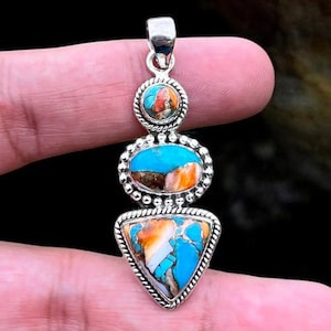 Kingman Oyster Turquoise Pendant Genuine 925 Sterling Silver Necklace Handmade Boho Jewelry Gift for Her Statement Pendant PartyWear Jewelry
