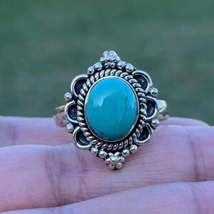 Turquoise Ring, 925 Sterling Silver Ring, Handmade Ring, Dainty Ring, Statement Ring For Women, Natural Stone Ring, Gift For Boyfriend,