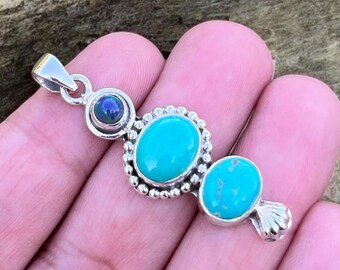 Handmade  Silver Turquoise & Ethiopian Opal Pendant Necklace