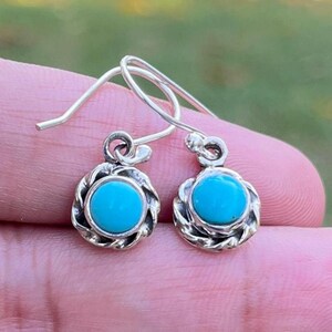 Round Turquoise Earring 925 Sterling Silver, Blue Turquoise, Anniversary Earrings Gifts, Handmade Jewelry, Dangle Earring Gift for Women,