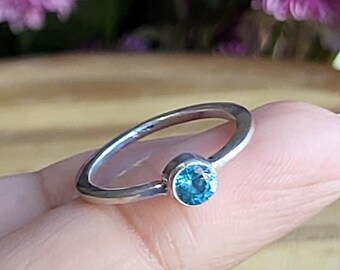 London Blue Topaz Ring, Silver, Round Gem, Victorian Filigree Design