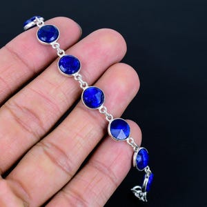 Lapis Lazuli Stone Bracelet - 925 Sterling Silver Bracelet Gemstone Healing Bracelet Boho Style Gift for her, gift for him, Minimalist Gift,