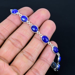 Lapis Lazuli Stone Bracelet - 925 Sterling Silver Bracelet Gemstone Healing Bracelet Boho Style Gift for her, gift for him, Minimalist Gift,