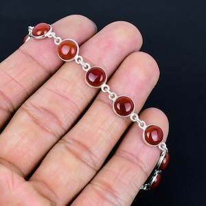 Vintage Carnelian Anniversary Bracelet/ Silver Bracelet/ Gift For Her/Art Deco Round Shaped Natural Carnelian  Silver Bracelet, Gift For Her