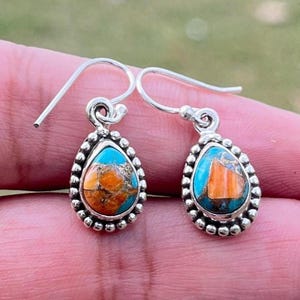 Rare Spiny Oyster Turquoise Earring 925 Sterling Silver, Oyster Copper Turquoise, Dangle Earring Gift for Wife, Gifts For Her, Party Wear