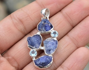Raw Tanzanite Pendant,  Silver Boho Jewelry, December Birthstone.