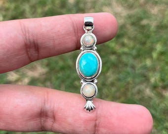 Ethiopian Opal Blue Turquoise Silver Pendant – Boho Gemstone pendant