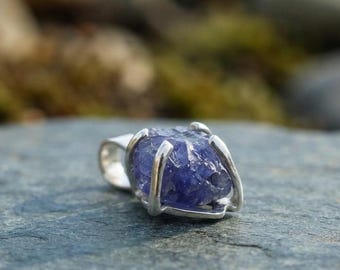Raw Tanzanite Pendant,  Silver Boho Jewelry, December Birthstone.