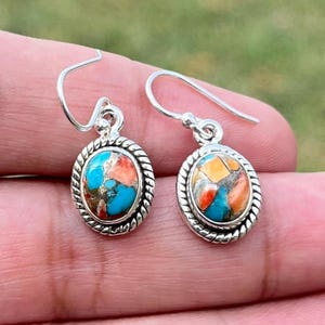 Limited Edition  Spiny Oyster Turquoise Earring 925 Sterling Silver, Oyster Copper Turquoise, Dangle Earring Gift for Wife, Gifts For Her