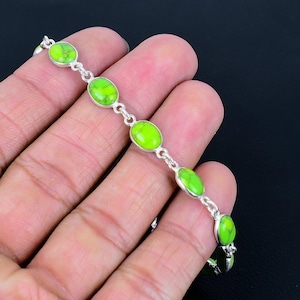 Green Oyster Turquoise Bracelet, Chain Bracelet, 925 Silver Bracelet, Women Bracelet, Handmade Jewelry, Boho Bracelet, Gift For Her Bracelet