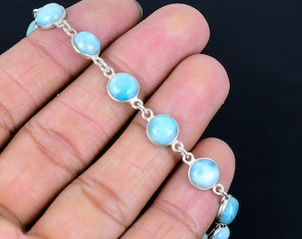 Bracelet en argent et larimar – Bijou bohème en pierre précieuse, pierre de naissance de décembre.